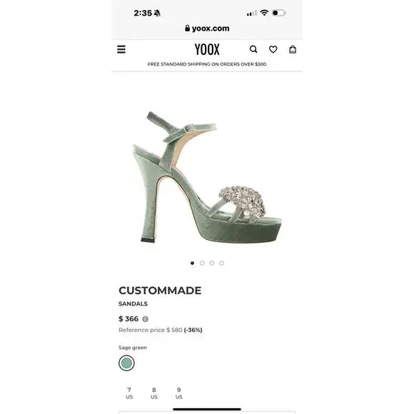 Custommade Arla Crystal Upper Heels Green Size 41 US 10.5 NWB